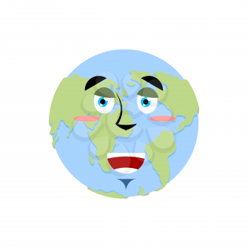 Earth happy Emoji. Planet merry emotion isolated
