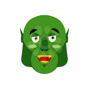 Ogre happy Emoji. Goblin merry emotion isolated. Green monster face
