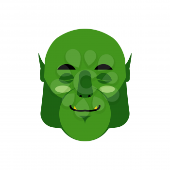 Ogre sleeping Emoji. Goblin asleep emotion isolated. Green monster face
