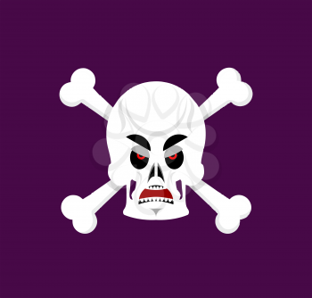 Skull and crossbones angry Emoji. skeleton head grumpy emotion isolated
