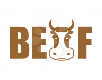 Beef lettering emblem. Head cow and letters isolated
