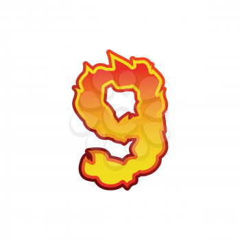 Number 9 fire. Flames Font nine. Tattoo alphabet character. fiery sign ABC