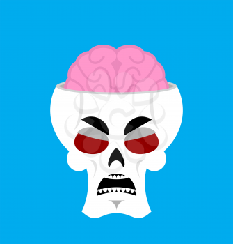 Skull and brain angry Emoji. skeleton head grumpy emotion isolated
