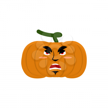 Pumpkin evil angry Emoji. Halloween vegetable aggressive emotion isolated