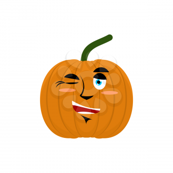 Pumpkin winks Emoji. Halloween and Thanksgiving Day vegetable cheerful emotion isolated