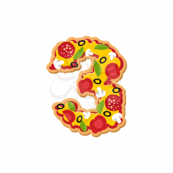 Number 3 pizza font. Italian meal alphabet numeral three. Lettring fast food
