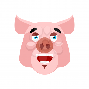 Pig happy Emoji. piggy merry emotion on white background. Farm animal