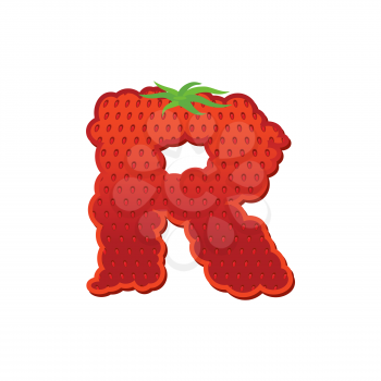 Letter R Strawberry font. Red Berry lettering alphabet. Fruits ABC
