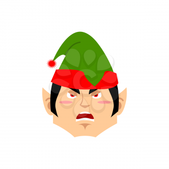 Christmas Elf angry Emoji. Santa helper aggressive emotion .