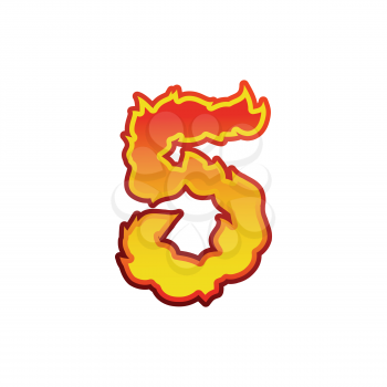 Number 5 fire. Flames Font five. Tattoo alphabet character. fiery sign ABC