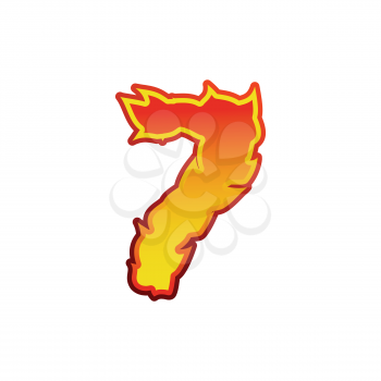 Number 7 fire. Flames Font seven. Tattoo alphabet character. fiery sign ABC