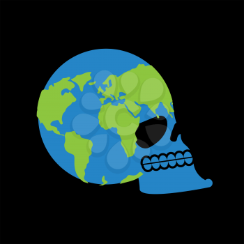 Earth skull. head of skeleton is planet. Continents and Oceans. global Death
