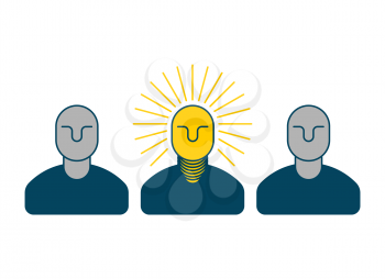 Creative idea. smart boss. man with light bulb in his head. Bright thoughts. Business concept icon
