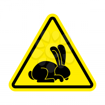 Stop rabbit. It is forbidden to prohibit bunny. Yellow prohibitory road sign