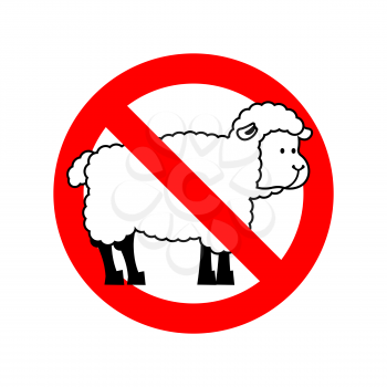 Stop sheep. Ban ewe. Attention farm is an animal. Red prohibitory road sign. 