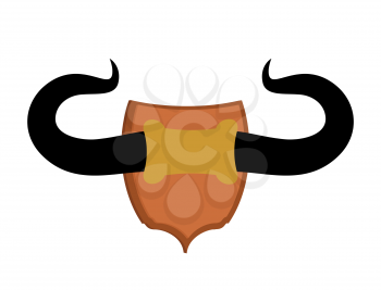 Bull horn isolated trophy. Buffalo large horns on white background
