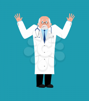 Doctor bewildered. Physician at a loss emoji. Vector illustration