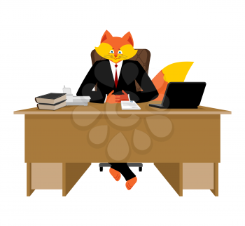 Fox businessman boss. Wild cunning animal manager. Vector Illustrator

