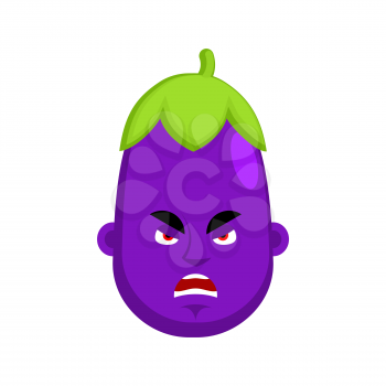 Eggplant angry emotion avatar. Purple Vegetable evil Emoji. Vector illustration
