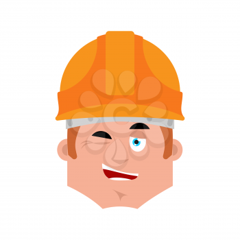  Builder winking emotion avatar. Worker happy emoji face. Vector illustration
