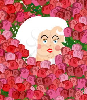 Girl Face in roses. Woman Head in flower. Vector illustration
