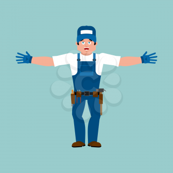 Plumber happy. Fitter merry. Service worker Serviceman cheerful. Vector illustration
