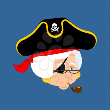 Grandmother pirate. Old buccaneer grandma. Smoking pipe. Vector illustration
