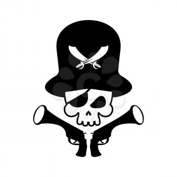 Pirate skull logo. head of skeleton and gun. pirate symbol. Vector illustration
