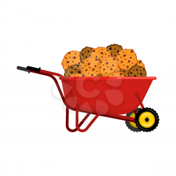 Santa Claus Wheelbarrow and cookies. Xmas cookie in grounds trolley. Christmas and new year. Vector illustration 