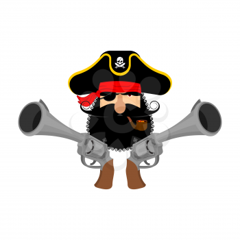 Pirate logo. head of buccaneer and gun. pirate symbol. Vector illustration