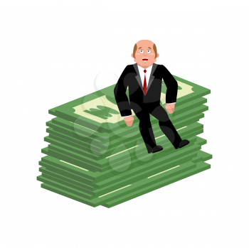 Lucky Businessman and money. Business consultant. Boss and cash. Manager and dollars. Vector illustration
