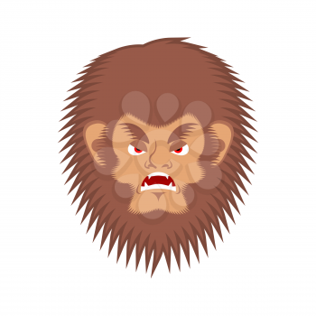 Bigfoot evil emotion face. Yeti angry emoji. Abominable snowman aggressive avatar. Vector illustration