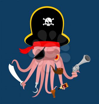pirate Octopus. monster Invader. devilfish in pirate hat. Saber and gun. Vector illustration

