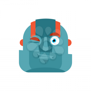 Robot wink emoji. Cyborg merry emotions. Robotic man Joyful. Vector illustration