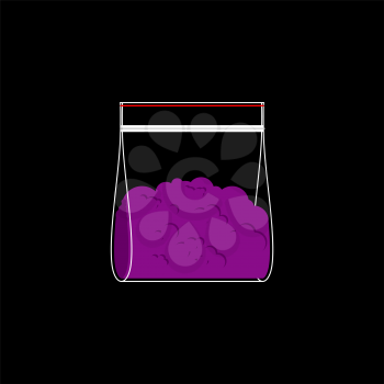 Drug in plastic bag isolated. purple Drugs in sachet. Vector illustration