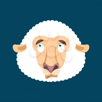Sheep was confused avatar of emotions. Ewe is perplexed emoji. Face Farm animal surprise. Vector illustration

