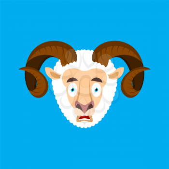 Ram OMG scared face avatar. sheep Oh my God emoji. Frightened Farm animal. Vector illustration