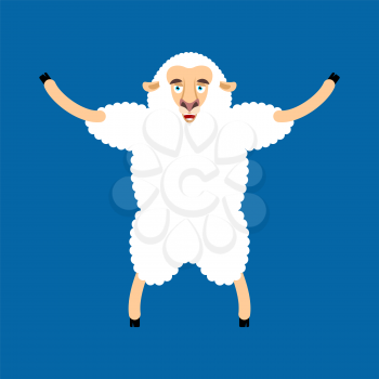 Sheep happy. Ewe merryl emoji. Farm animal. Vector illustration