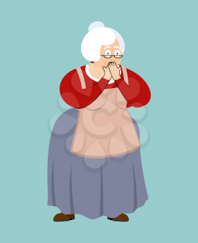 Grandmother OMG scared. Grandma Oh my God emoji. Old lady Vector illustration
