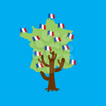 Patriotic tree France map. French flag. National political Plant. Vector illustration
