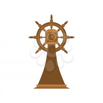 Ship Steering wheel on stand isolated. Ship part. Vector illustration
