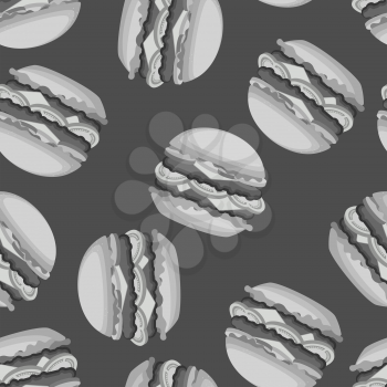 Burger black and white pattern. hamburgers background. fast food texture. Vector illustration

