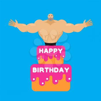 Happy birthday cake. Stripper from cake congratulation. vector illustration