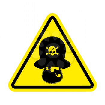Attention pirate. Yellow warning sign rover. Caution filibuster
