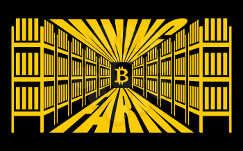 Mining farm. Extraction of Cryptocurrency. Stand gpu. Technology for obtaining bitcoin and etherium. data center. Vector illustration
