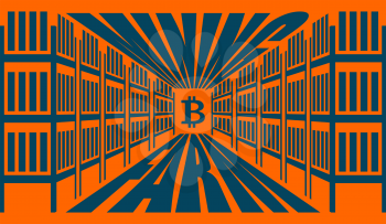Mining farm. Extraction of Cryptocurrency. Stand gpu. Technology for obtaining bitcoin and etherium. data center. Vector illustration
