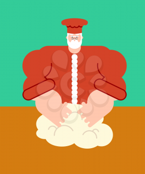 Santa Claus Chef dough kneads. Christmas bake cake. granddad baker cook. Vector illustration

