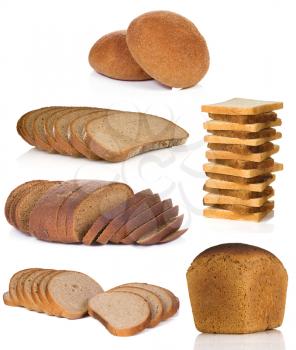 collage of bread isolated on white background