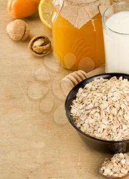 cereals and healthy food on wood texture