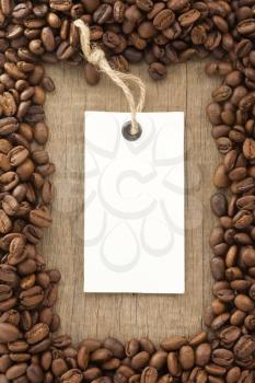 coffee beans background texture and tag price label